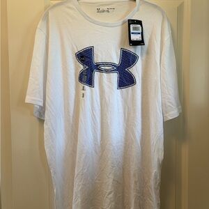 NWT Men’s Under Armour White Short-Sleeve Tee with Blue Logo